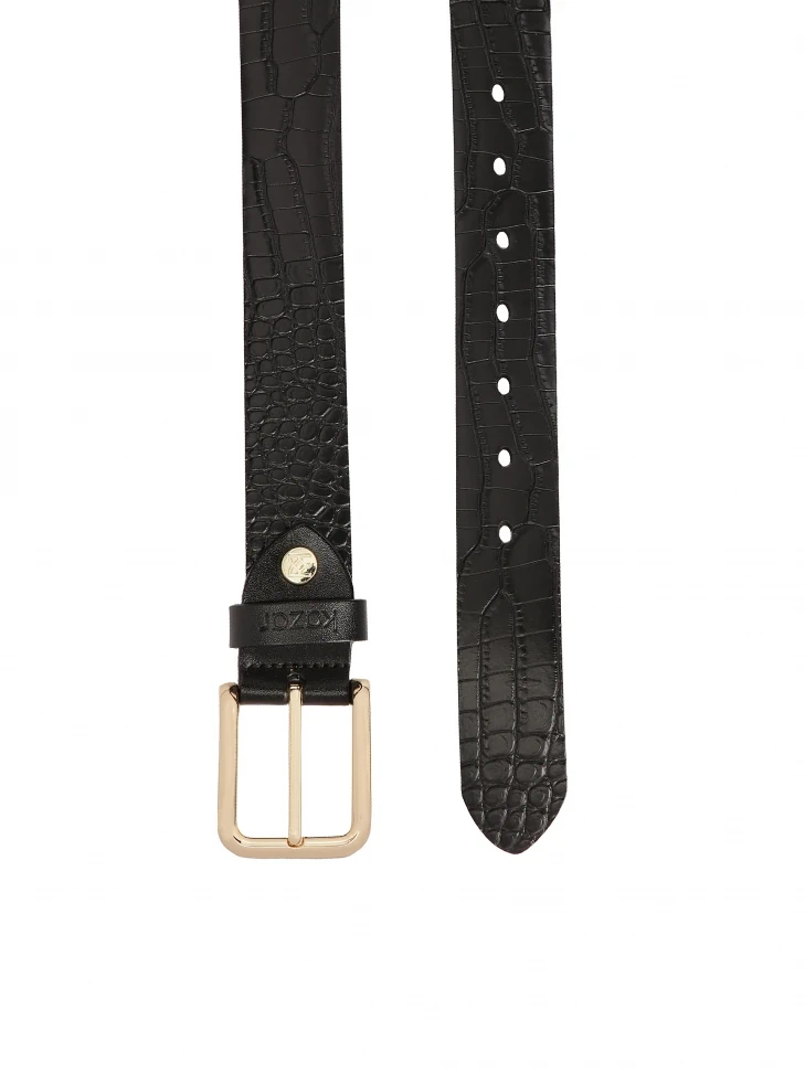 Kazar Black Belt With Embossed Kroko Pattern