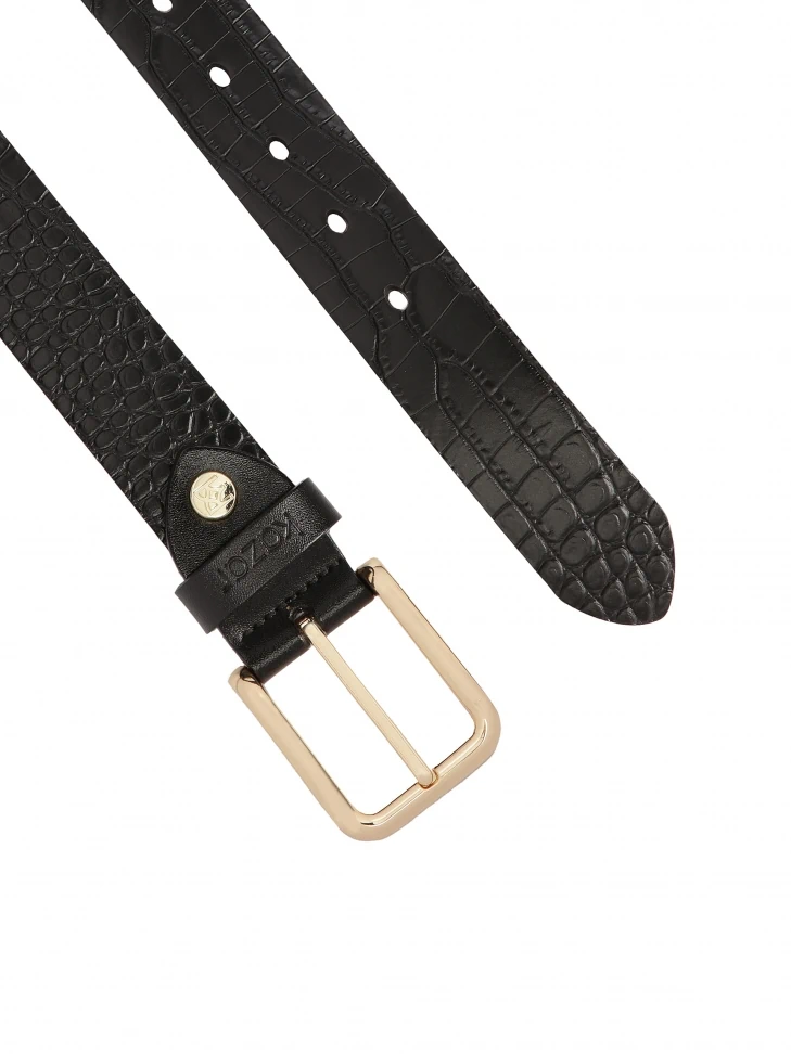 Kazar Black Belt With Embossed Kroko Pattern