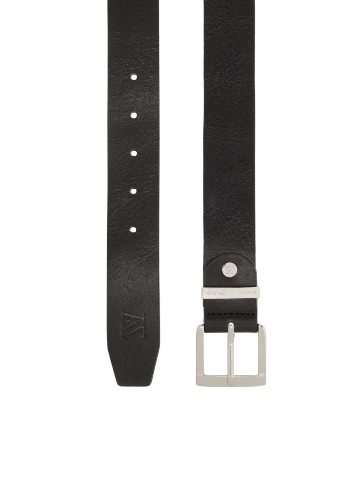 Kazar Black Belt With Logoed Silver Buckle Unisex