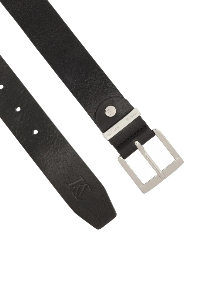 Kazar Black Belt With Logoed Silver Buckle Unisex