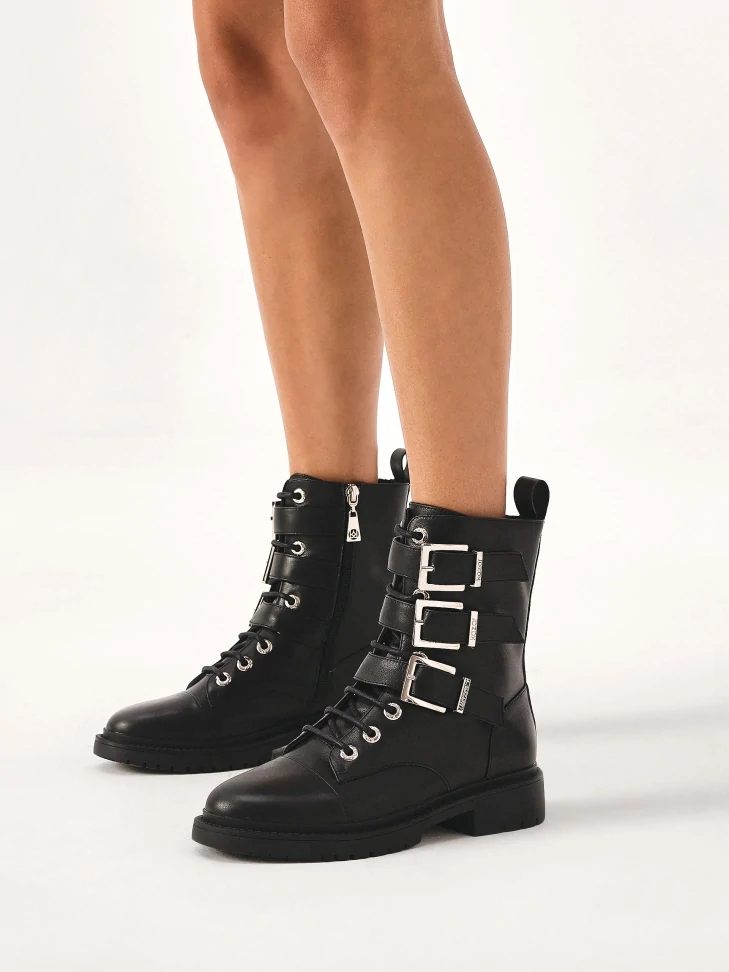 Kazar Black Boots Decorated With Three Buckles