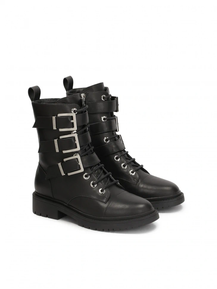 Kazar Black Boots Decorated With Three Buckles