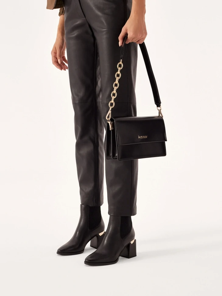 Kazar Black Boots With A Wide Decorated Heel