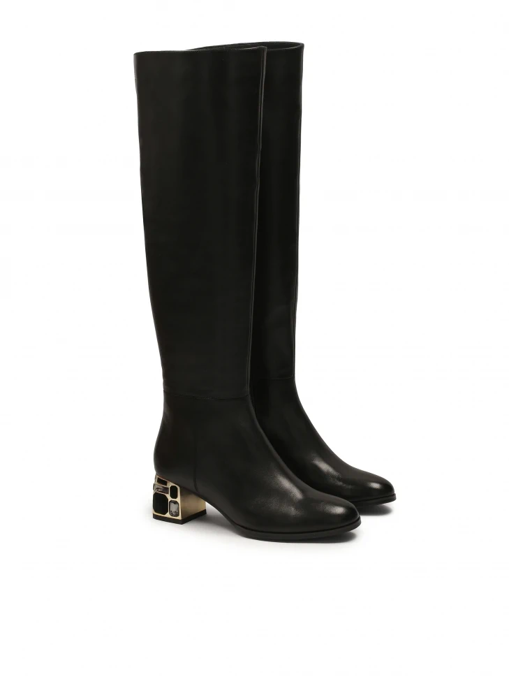 Kazar Black Boots With Decorated Heel