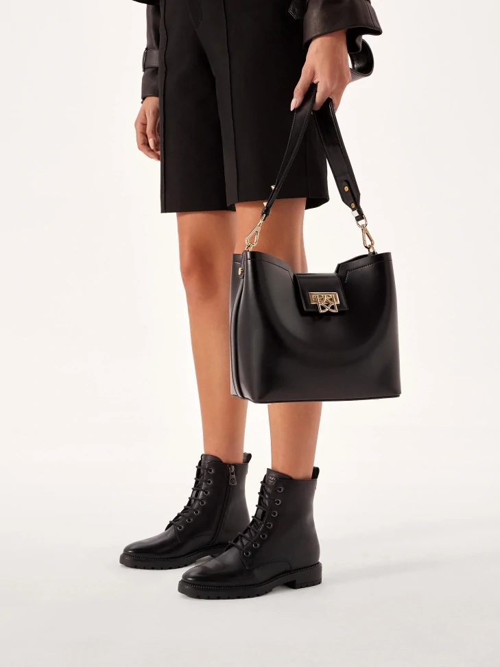 Kazar Black Boots With Lacing And Zipper