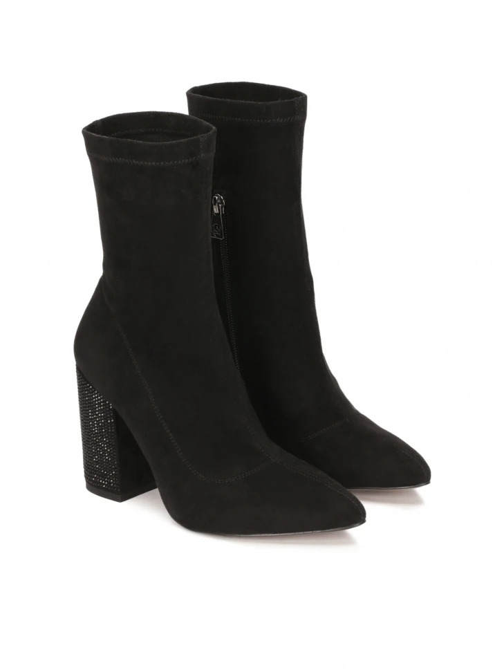 Kazar Black Boots With Rhinestone-embellished Heel