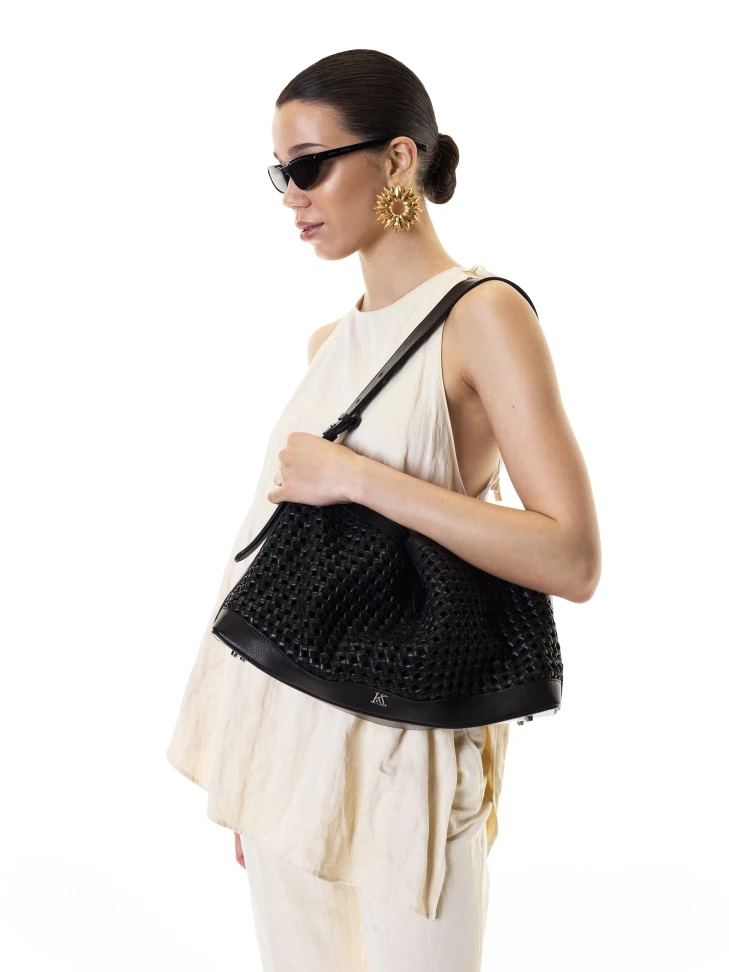 Kazar Black Braided Leather Handbag