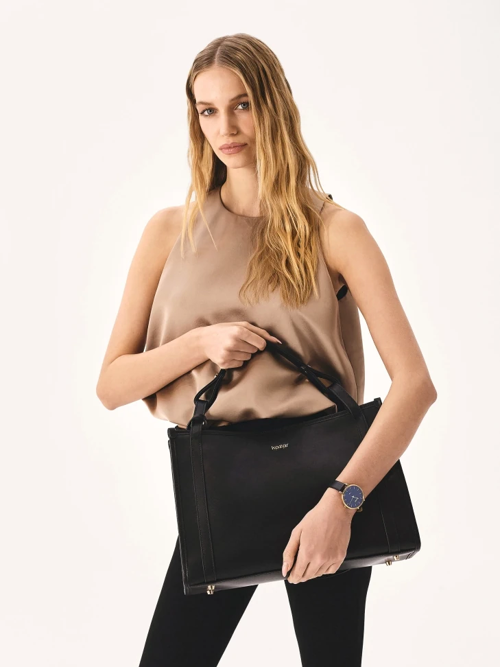 Kazar Black Capacious Handbag With Pouch