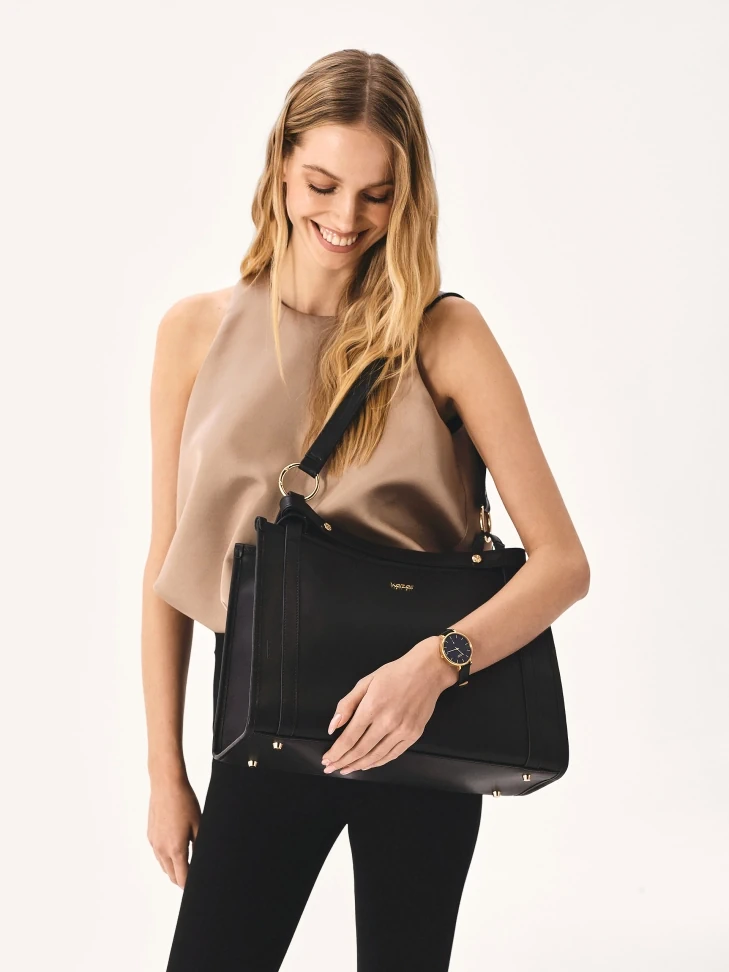 Kazar Black Capacious Handbag With Pouch