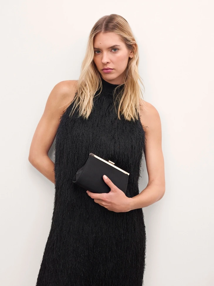 Kazar Black Clutch Bag With Metal Frame