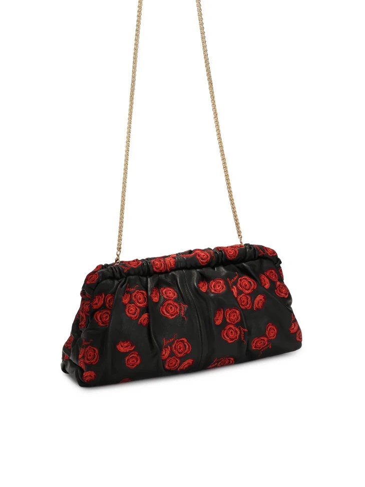 Kazar Black Clutch Bag With Red Roses