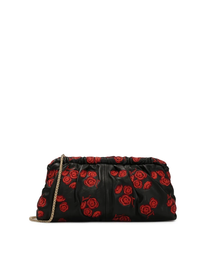 kazar Black clutch bag with red roses