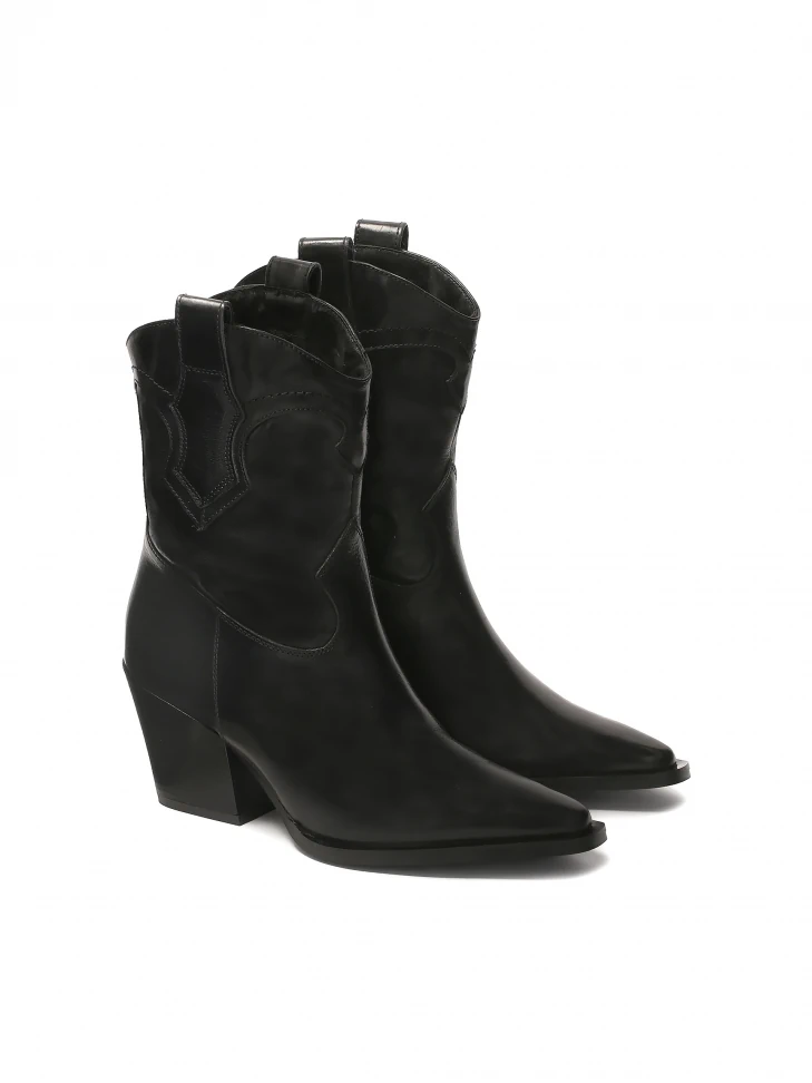 Kazar Black Cowboy Boots With Decorated Upper