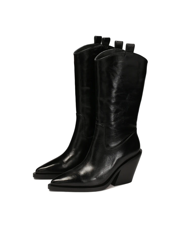 Kazar Black Cowboy Boots With Rounded Upper