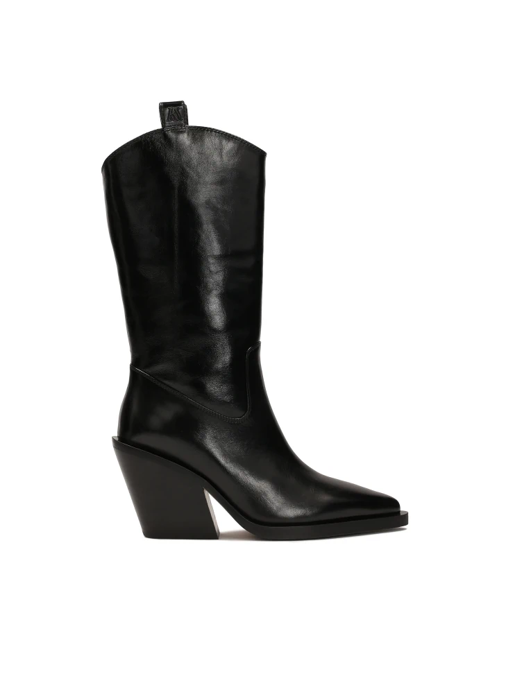 kazar Black cowboy boots with rounded upper