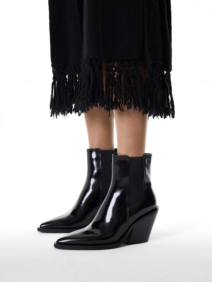 Kazar Black Cowboy Boots With Shearling Heels