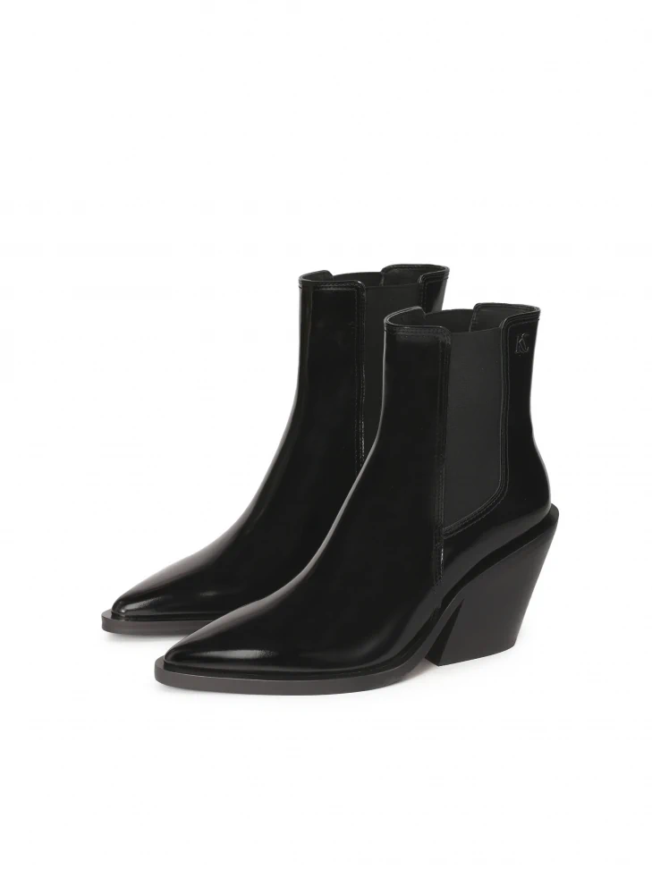 Kazar Black Cowboy Boots With Shearling Heels