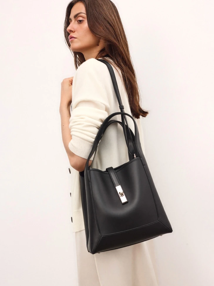 Kazar Black Elegant Leather Handbag