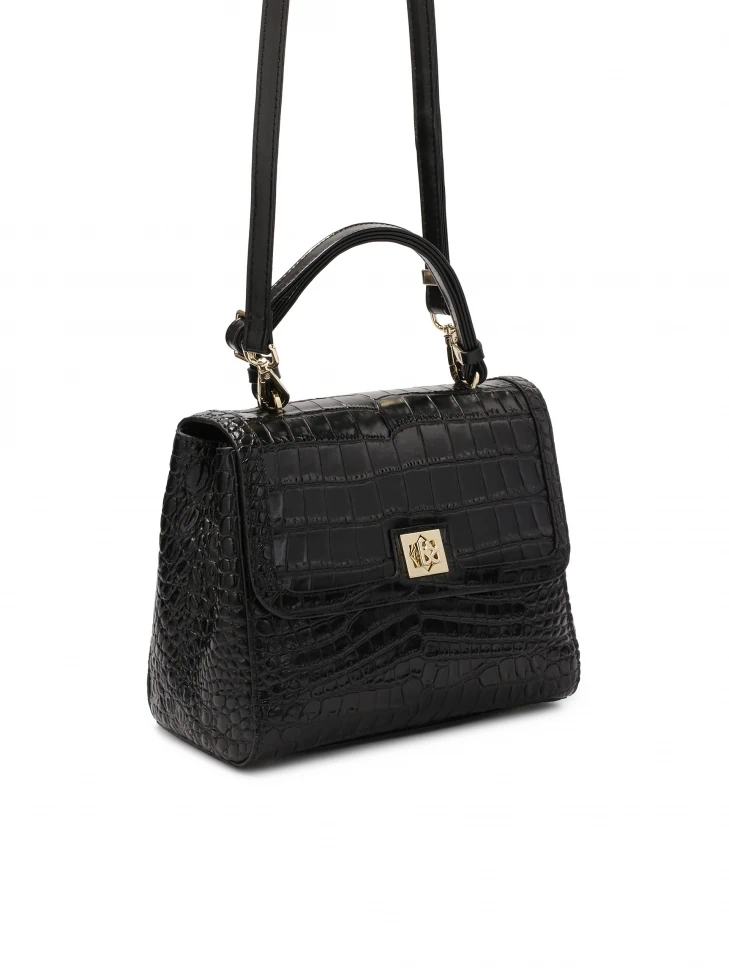 Kazar Black Embossed Leather Bag