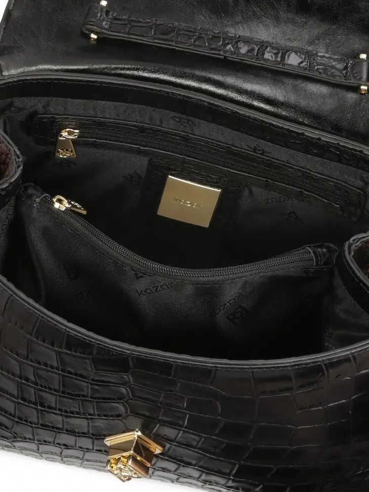 Kazar Black Embossed Leather Bag