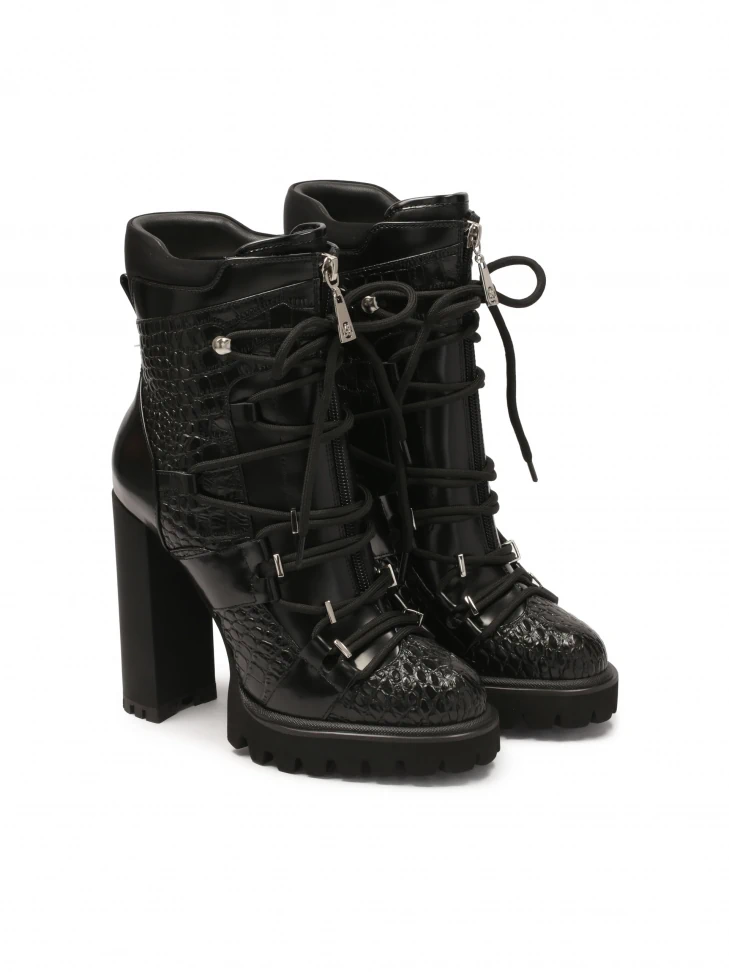 Kazar Black Embossed Leather Boots