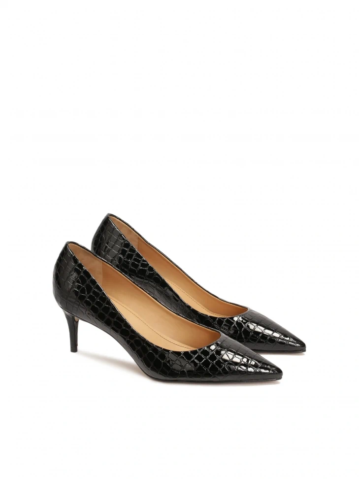 Kazar Black Embossed Leather Pumps