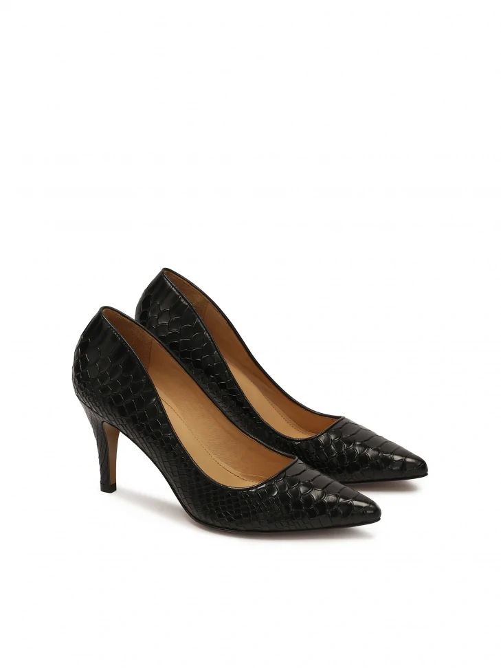 Kazar Black Embossed Leather Pumps