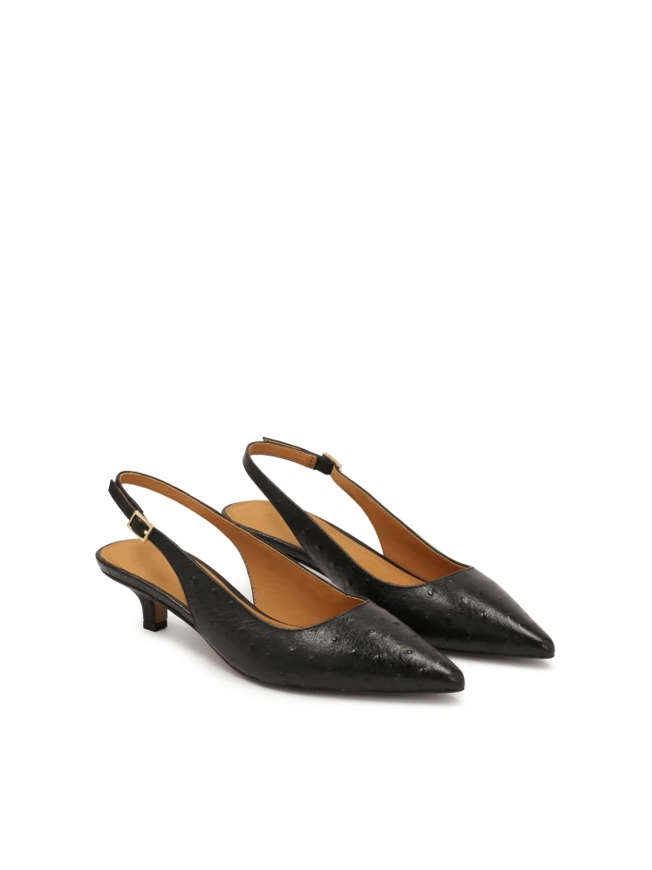 Kazar Black Embossed Leather Slingback Pumps