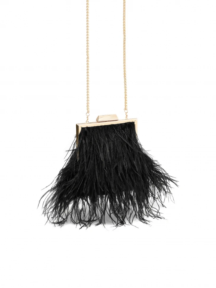Kazar Black Evening Handbag With Feathers