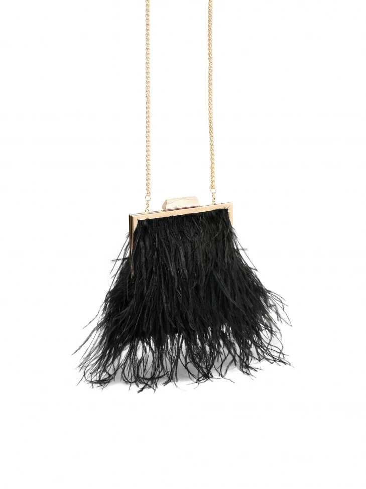 Kazar Black Evening Handbag With Feathers
