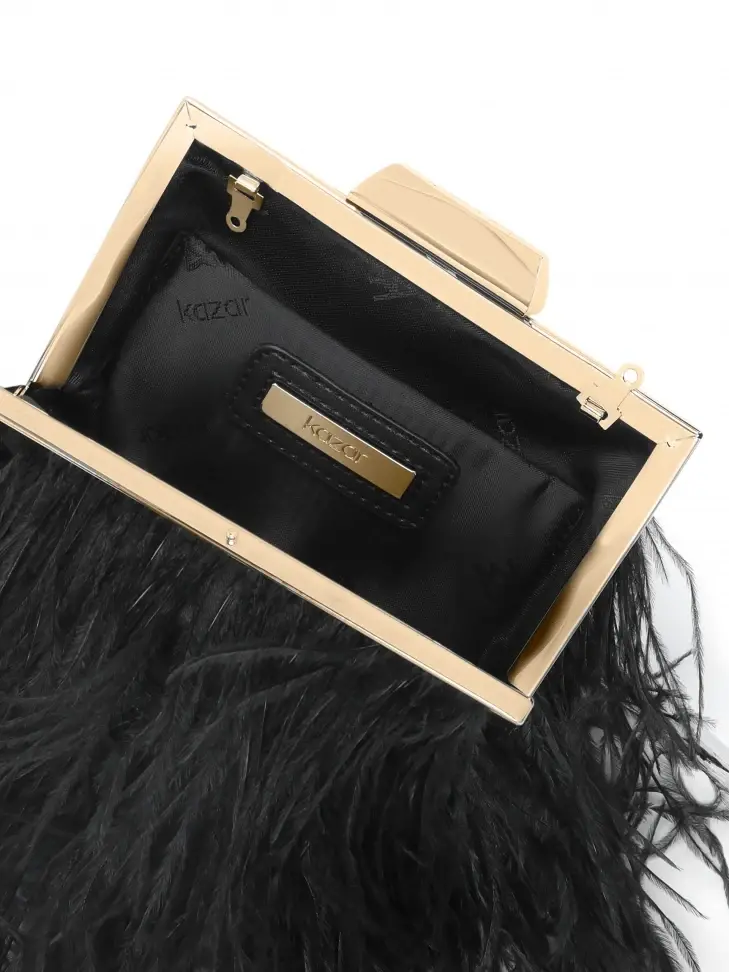 Kazar Black Evening Handbag With Feathers