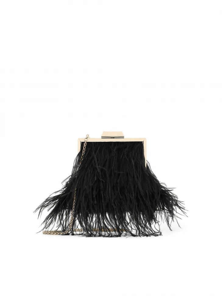 kazar Black evening handbag with feathers