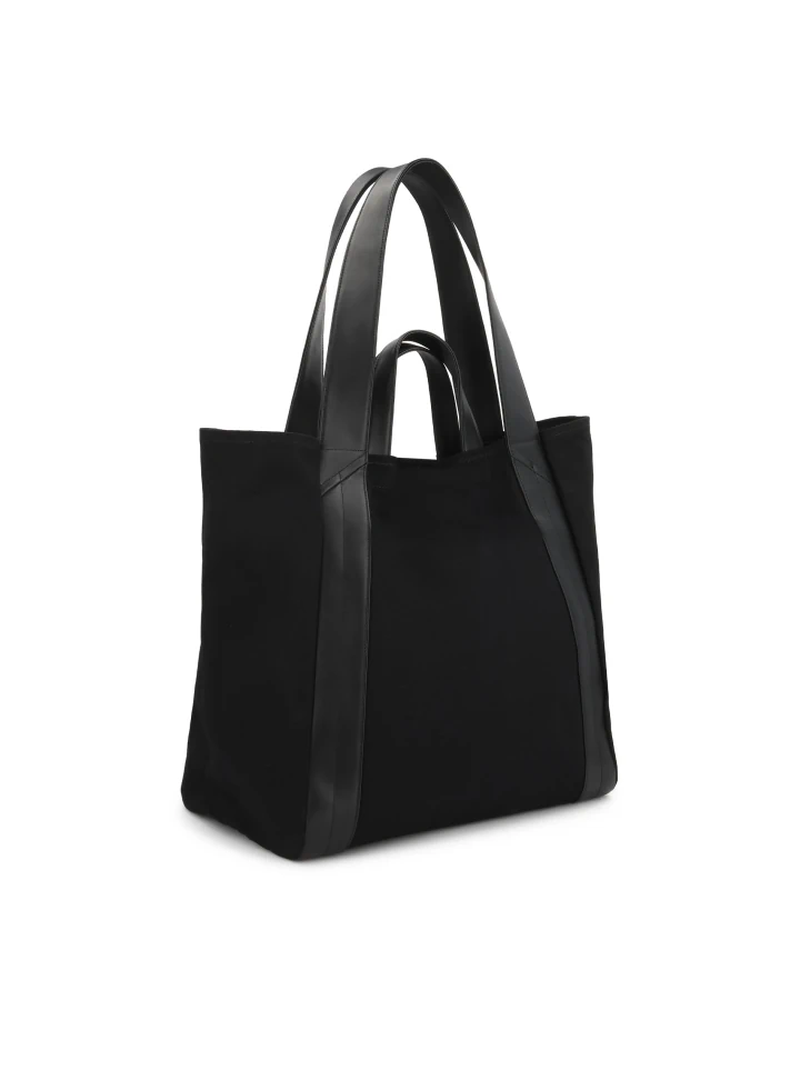 Kazar Black Fabric Bag With Double Leather Handles