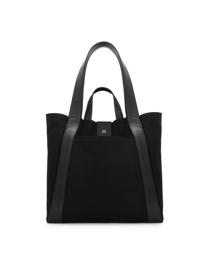 kazar Black fabric bag with double leather handles