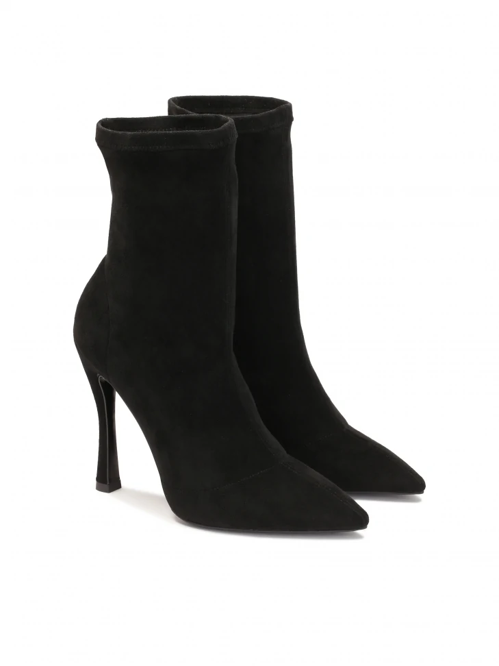 Kazar Black Fabric Boots With A Contoured Heel