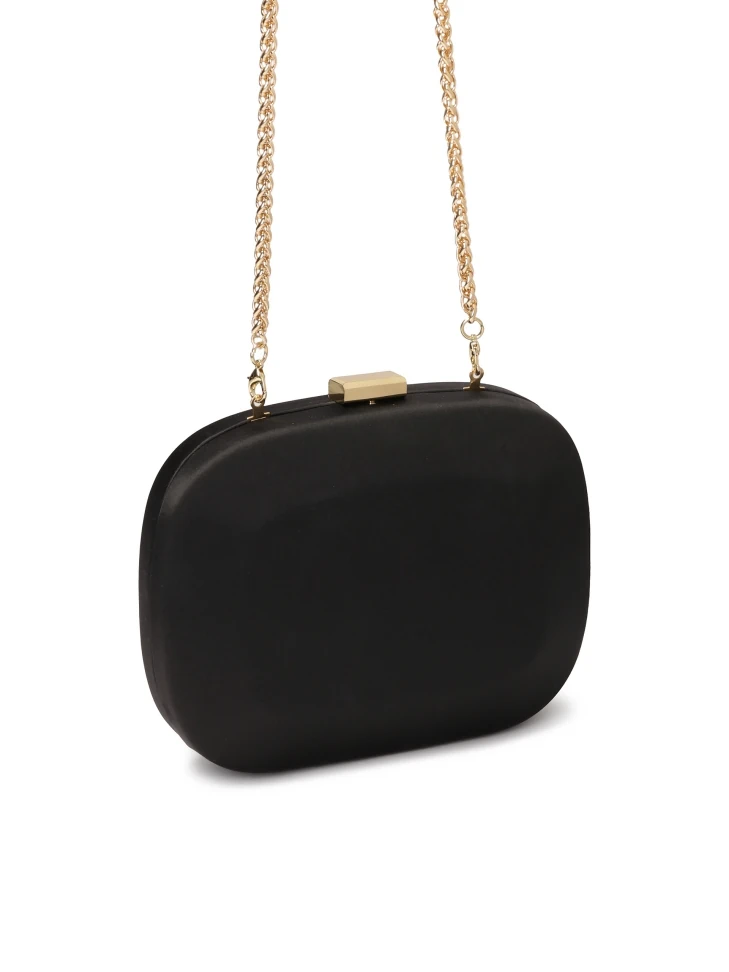 Kazar Black Fabric Clutch Bag With Rounded Shape