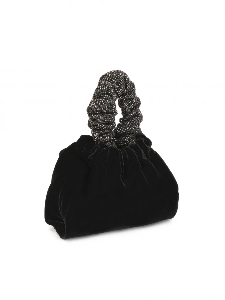 Kazar Black Fabric Handbag With Decorated Handle