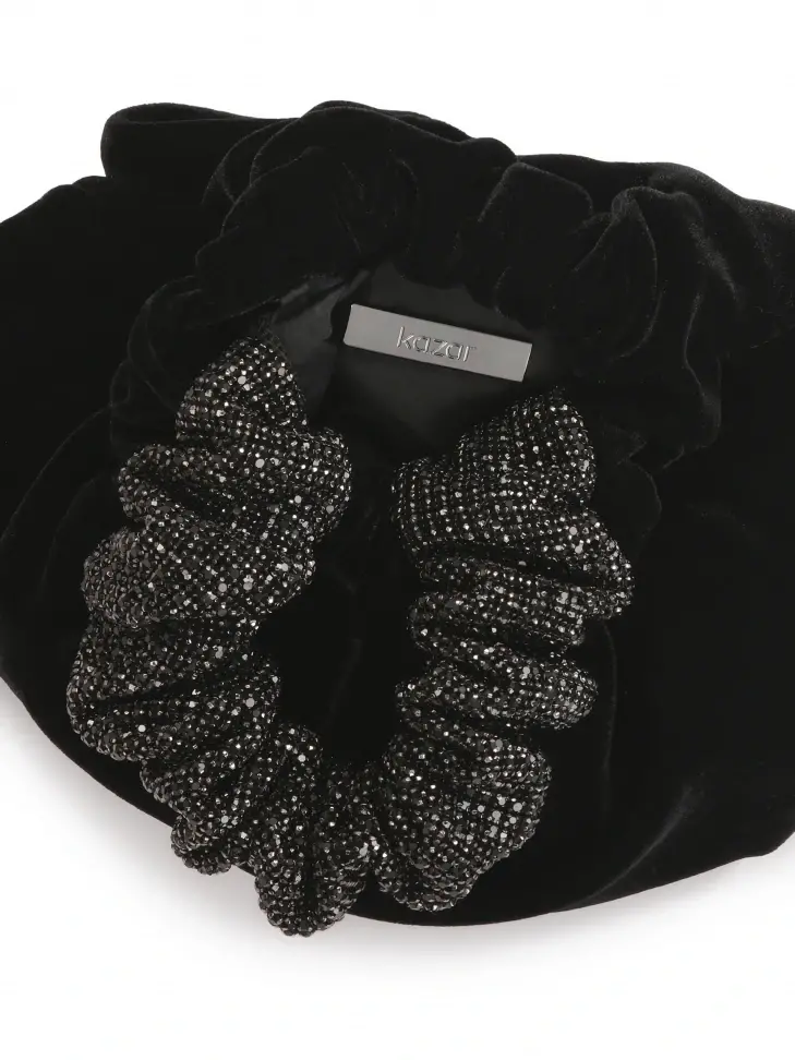 Kazar Black Fabric Handbag With Decorated Handle