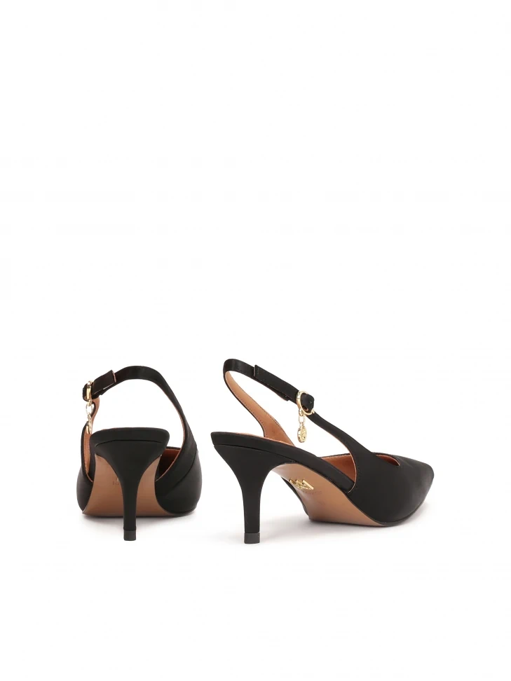 Kazar Black Fabric Pumps With Open Heels