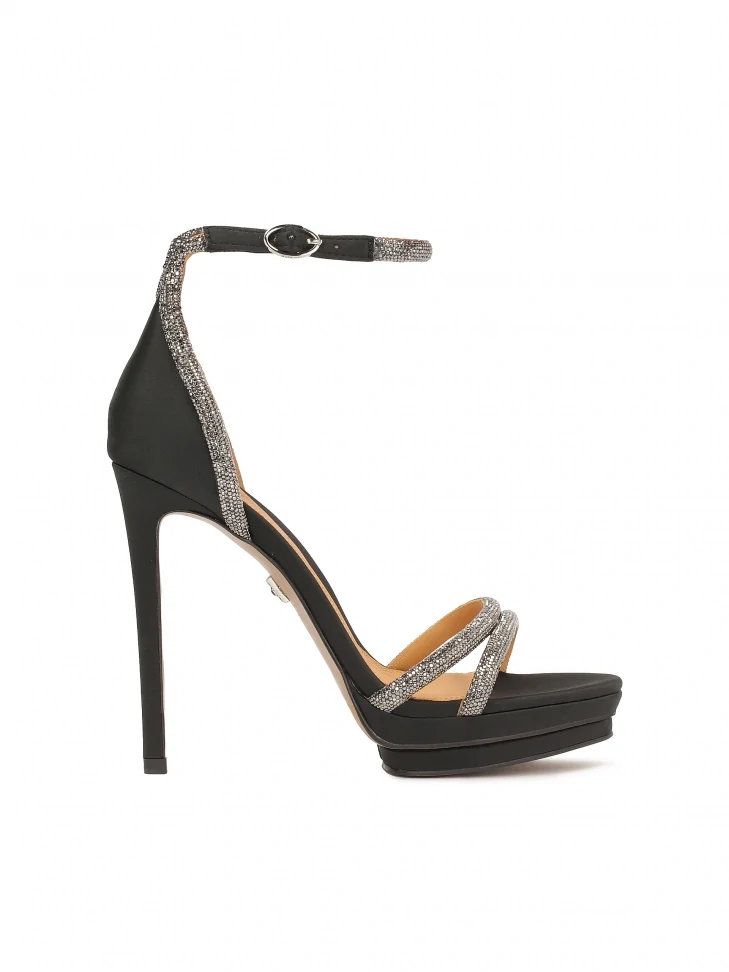 kazar Black fabric sandals decorated with crystals