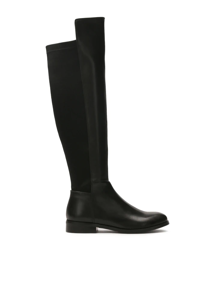 kazar Black flat boots in leather and fabric