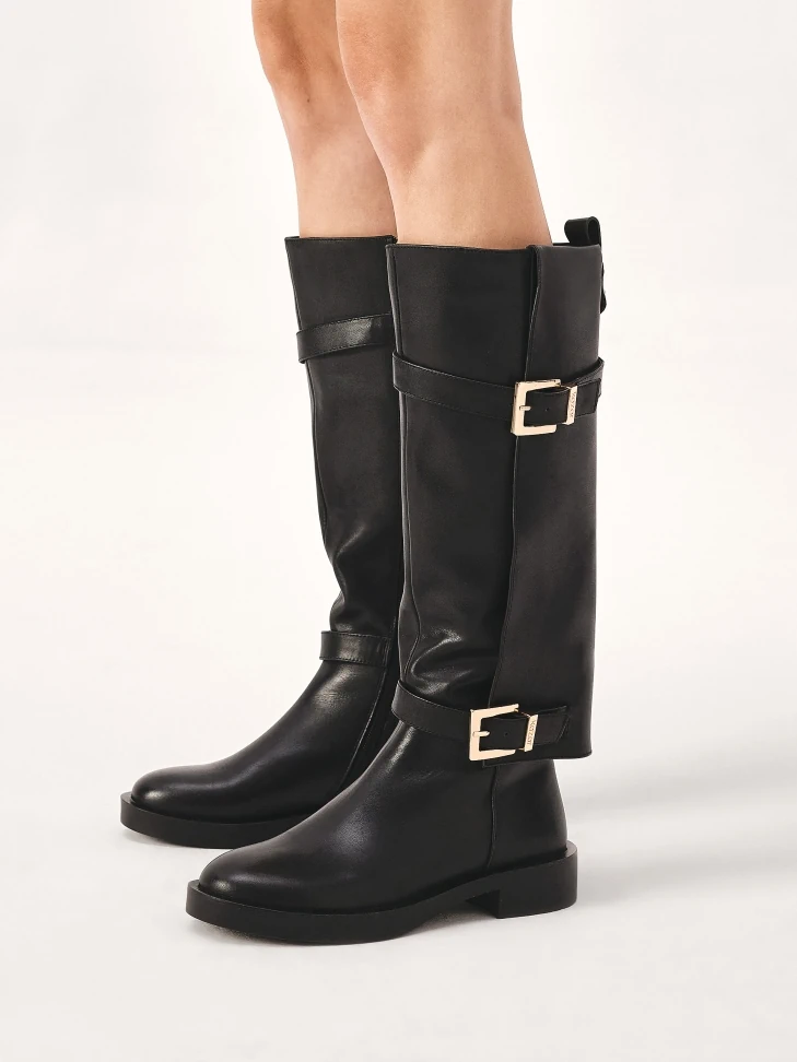 Kazar Black Flat Boots With Overlay Upper