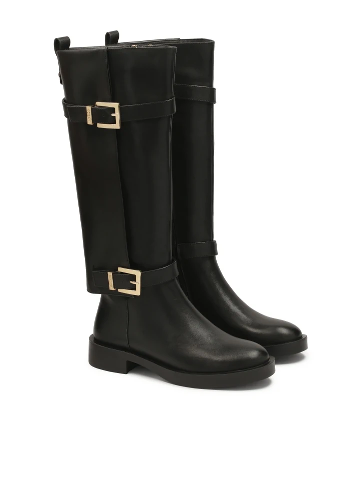 Kazar Black Flat Boots With Overlay Upper