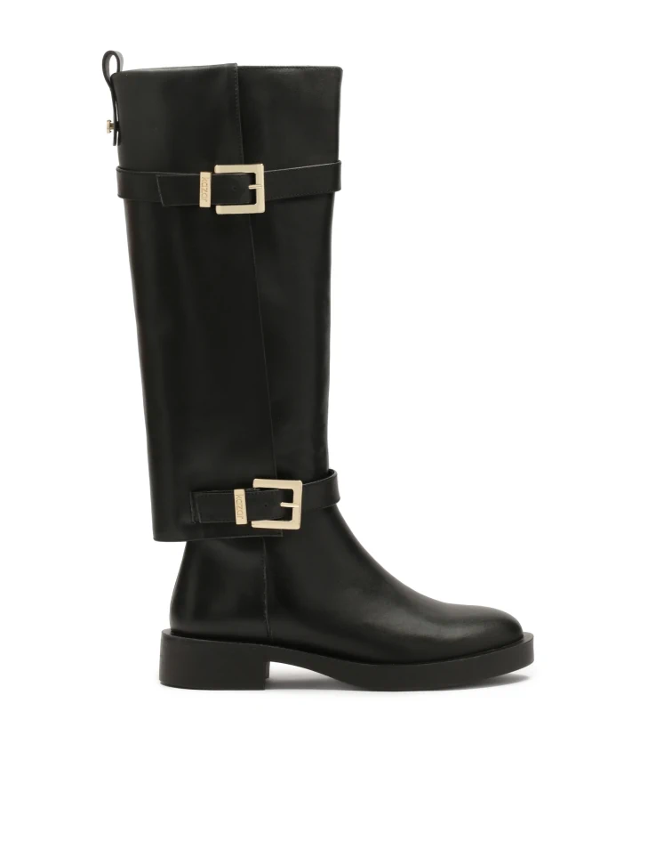 kazar Black flat boots with overlay upper