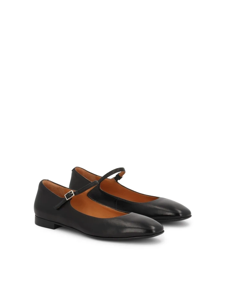 Kazar Black Flat Pumps With Strap