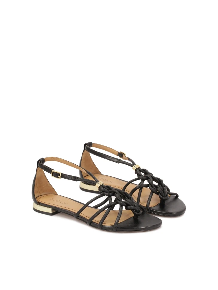 Kazar Black Flat Sandals With Gold Heel