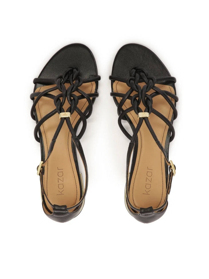 Kazar Black Flat Sandals With Gold Heel