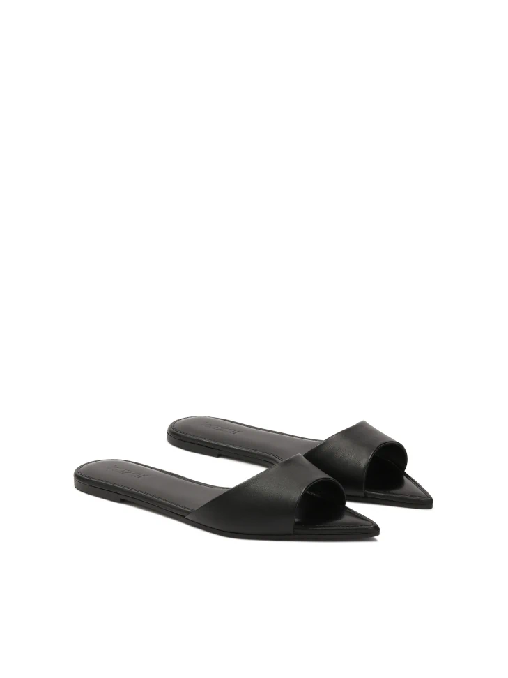 Kazar Black Flat Slides With Extended Noses