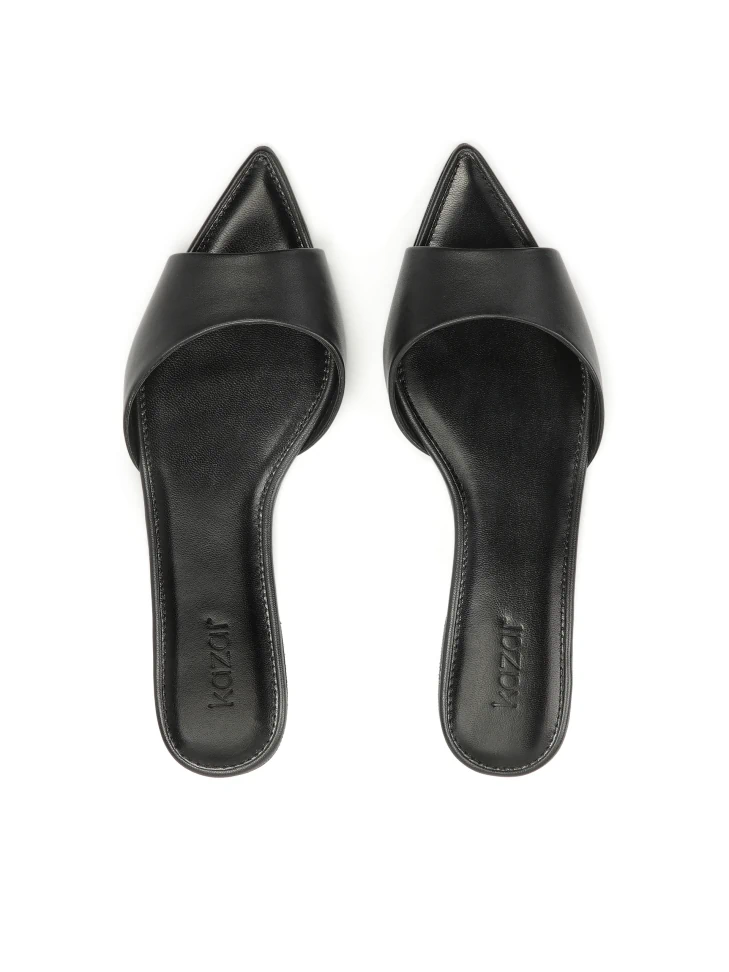 Kazar Black Flat Slides With Extended Noses