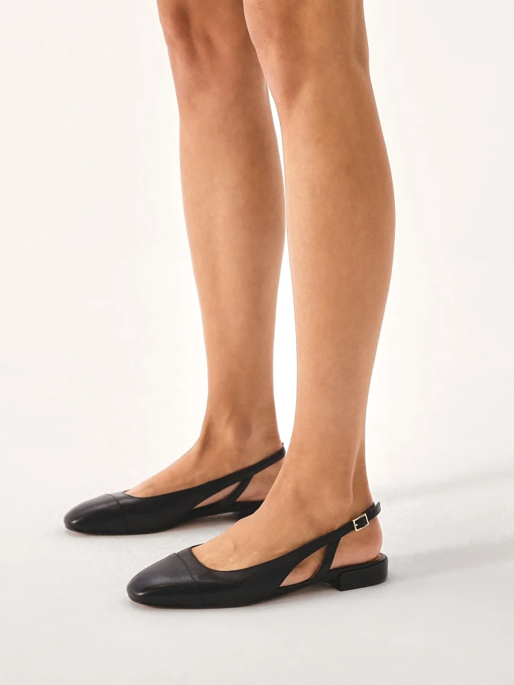 Kazar Black Flat Sole Pumps With Cutout Upper